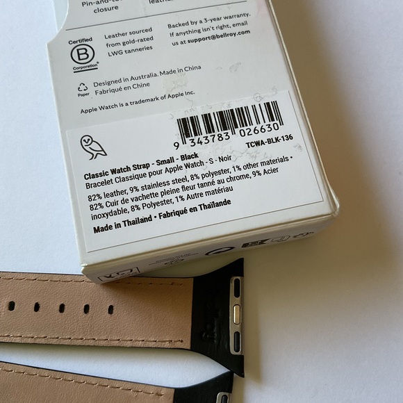 BELLROY CLASSIC APPLE WATCH LEATHER STRAP BLACK SMALL APPLE WATCH 38-42 NWT main image 15